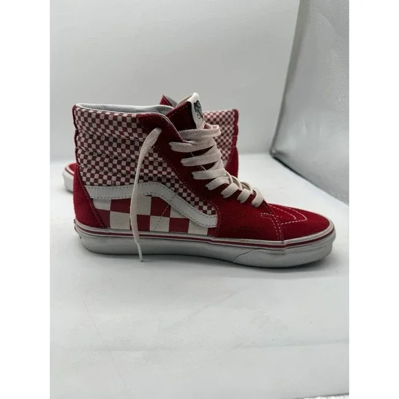 Vans Old Skool Hi-Top Sneakers US M 6.5/ W 8.0Red Check Lace Up Skateboard Shoes - Picture 1 of 10